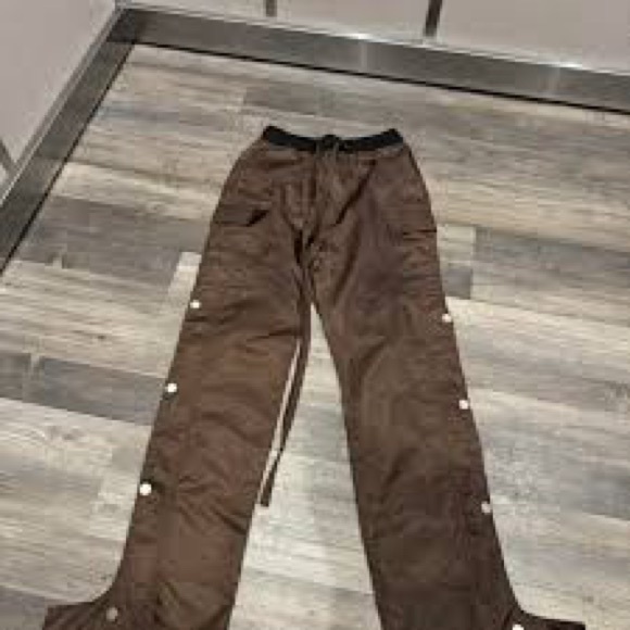 MNML,Snap Front Cargo Pants Brown Nylon Tactical Streetwear Relaxed Fit Utility - Picture 8 of 11